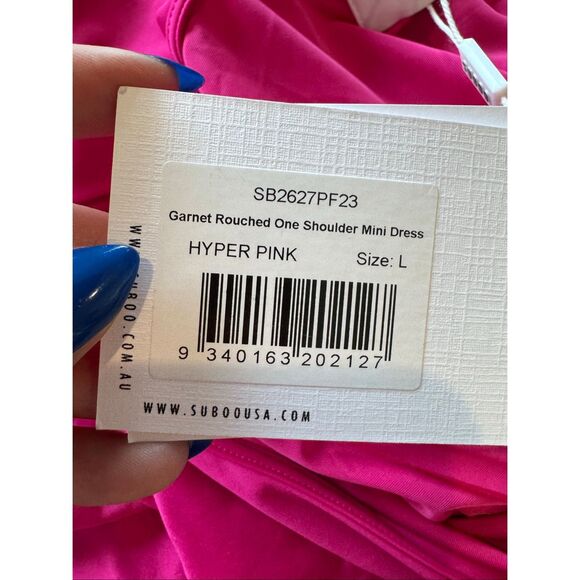 NWT SUBOO Large Garnet Ruched One Shoulder Mini Dress Hyper Pink Party Revolve - Picture 9 of 11